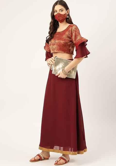 Maroon Zari Work Blended Lehenga Choli