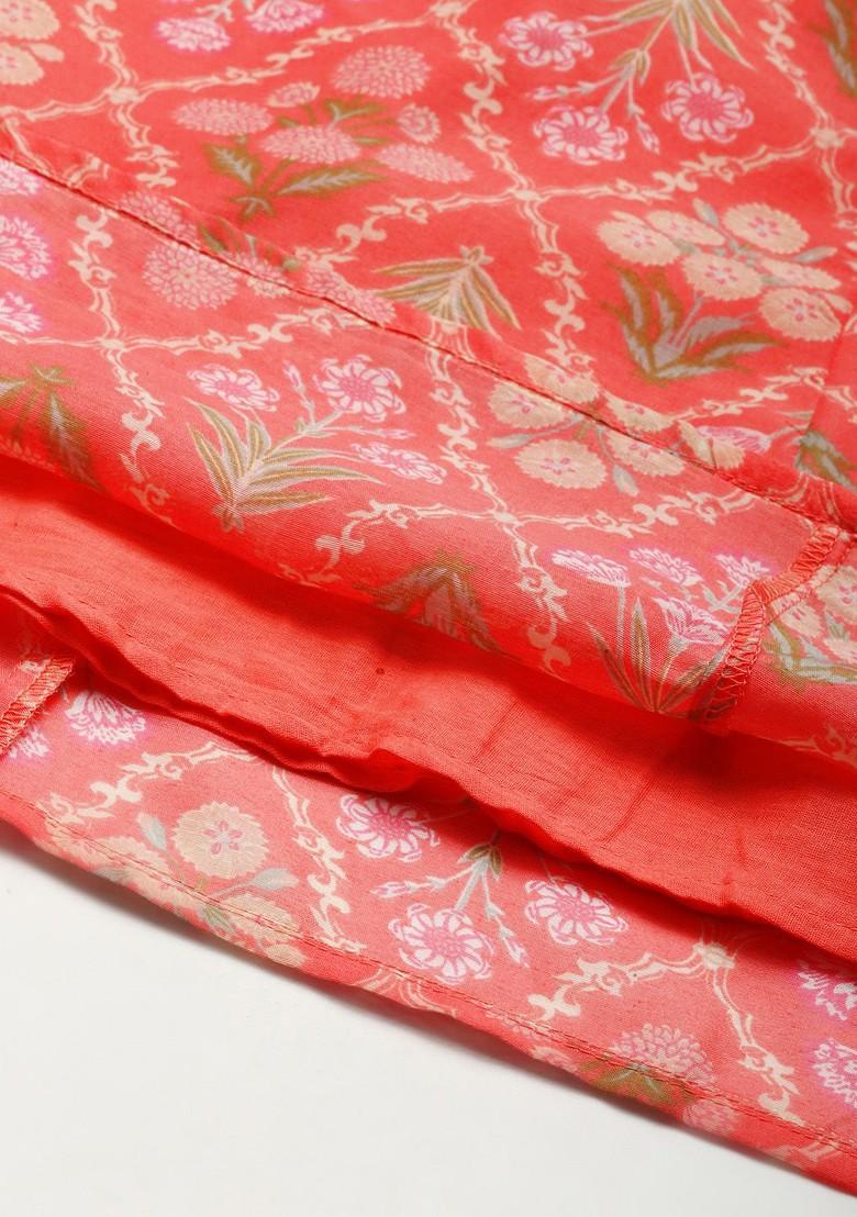 Peach Printed Blended Lehenga Choli