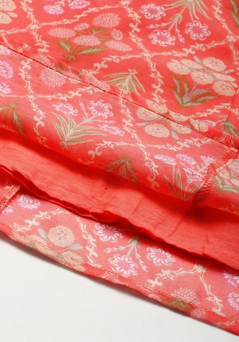 Peach Printed Blended Lehenga Choli