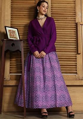 Purple Printed Blended Lehenga Choli