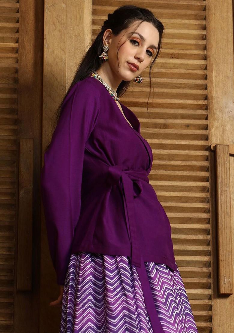 Purple Printed Blended Lehenga Choli - Indya