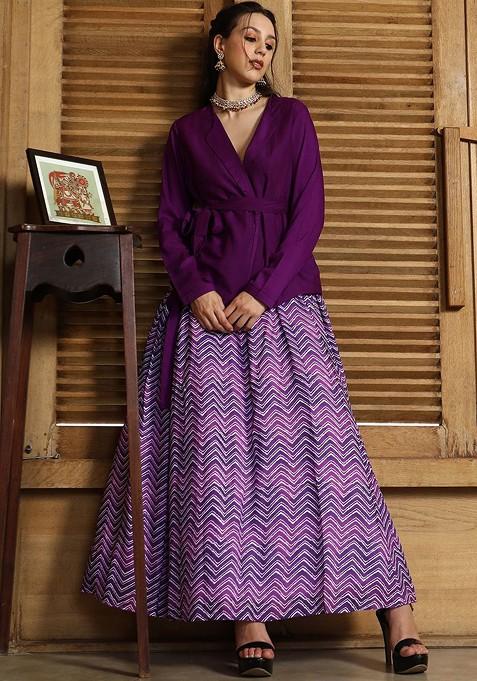 Purple Printed Blended Lehenga Choli — view on Indya