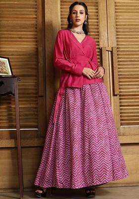 Pink Printed Blended Lehenga Choli