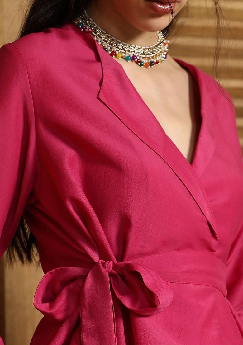 Pink Printed Blended Lehenga Choli - Indya