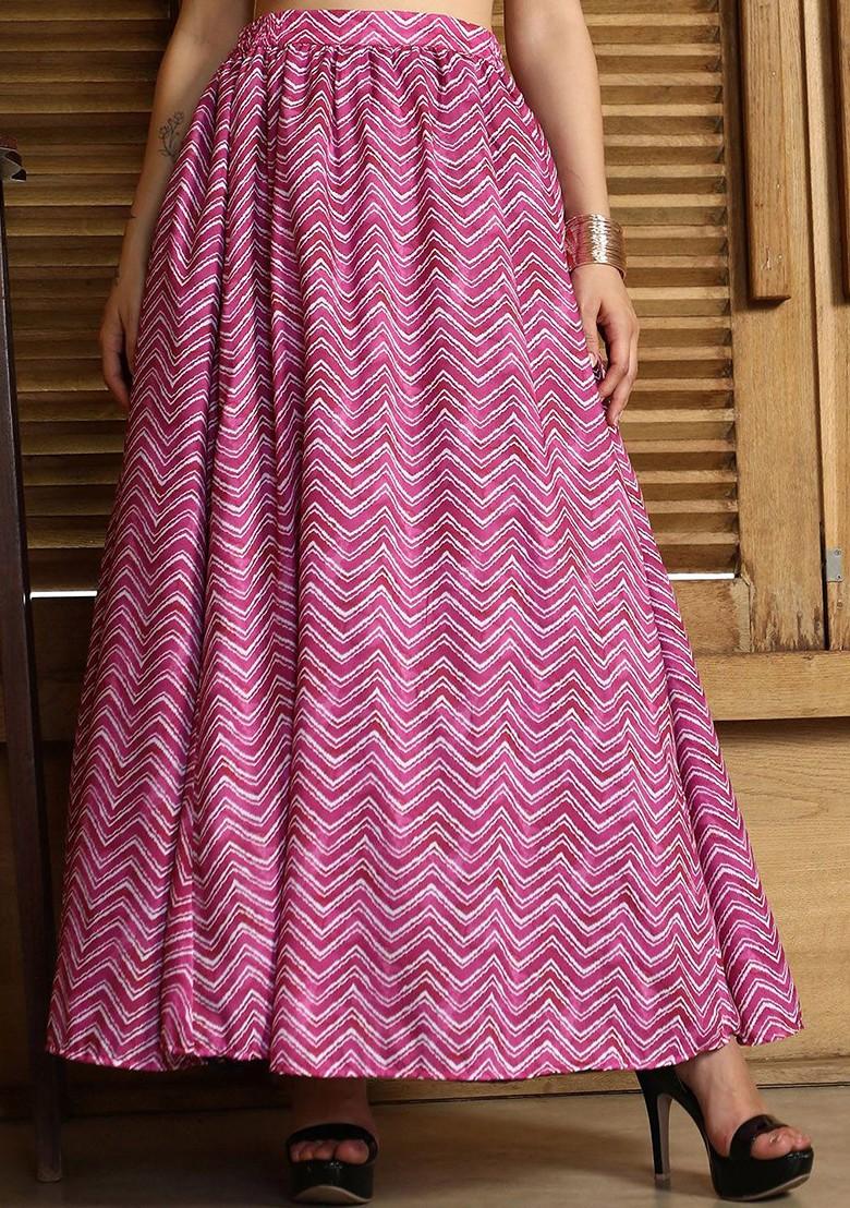 Pink Printed Blended Lehenga Choli