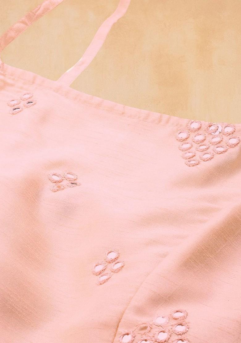 Peach Emboridered Blended Lehenga Choli