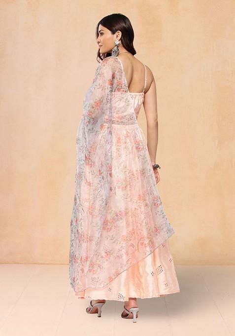 Peach Emboridered Blended Lehenga Choli