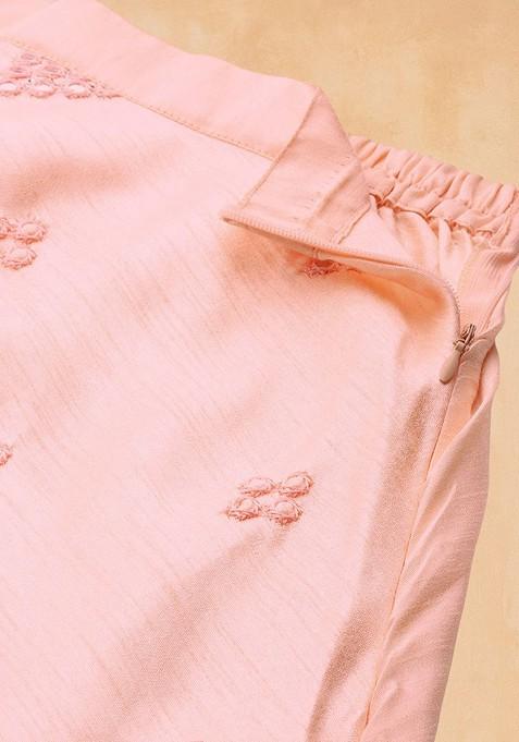 Peach Emboridered Blended Lehenga Choli