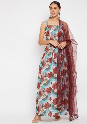 Blue Printed Blended Lehenga Choli