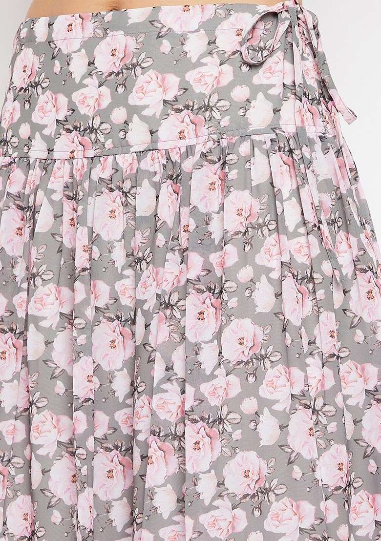 Grey Printed Blended Lehenga Choli for Diwali and Festive Wear - Indya