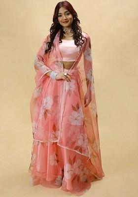 Red Printed Blended Lehenga Choli