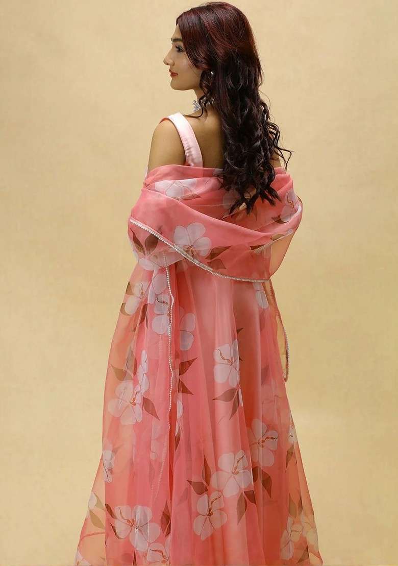 Red Printed Blended Lehenga Choli - Indya