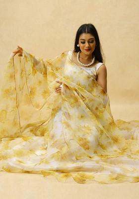 Yellow Printed Blended Lehenga Choli