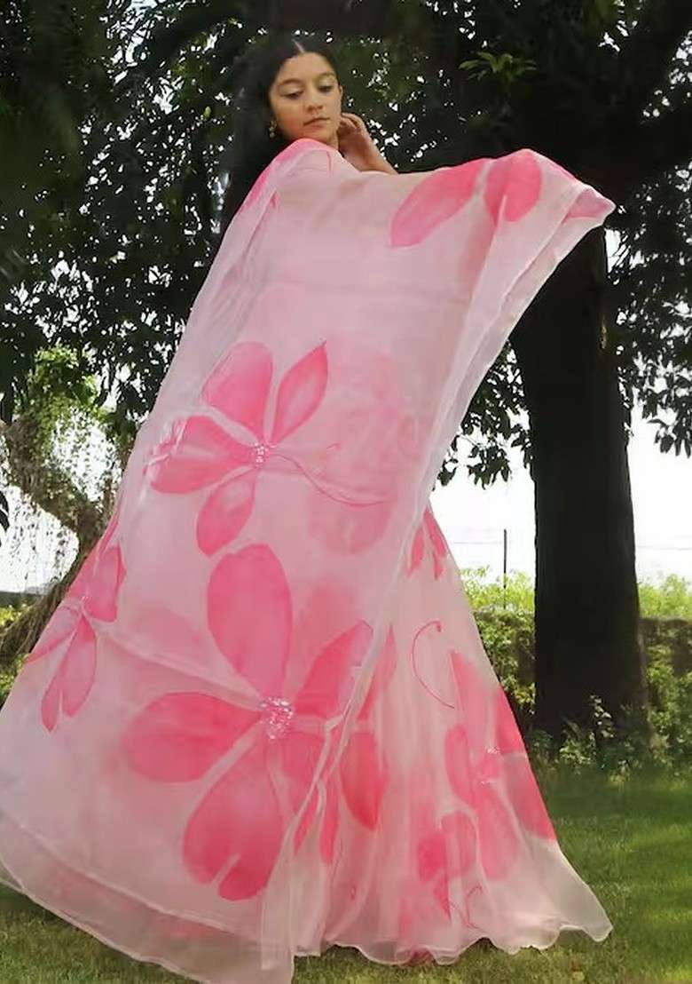 Pink Printed Blended Lehenga Choli - Indya