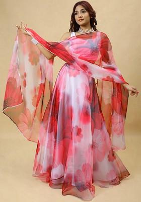 Maroon Printed Blended Lehenga Choli