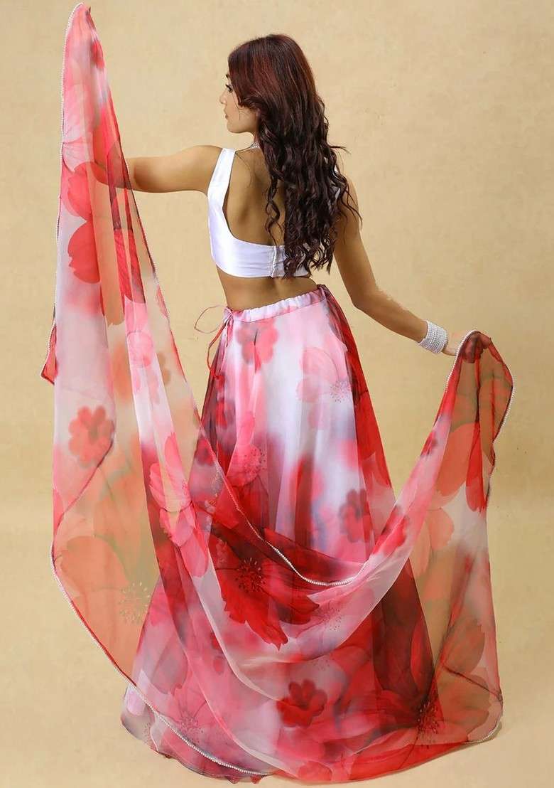 Maroon Printed Blended Lehenga Choli - Indya
