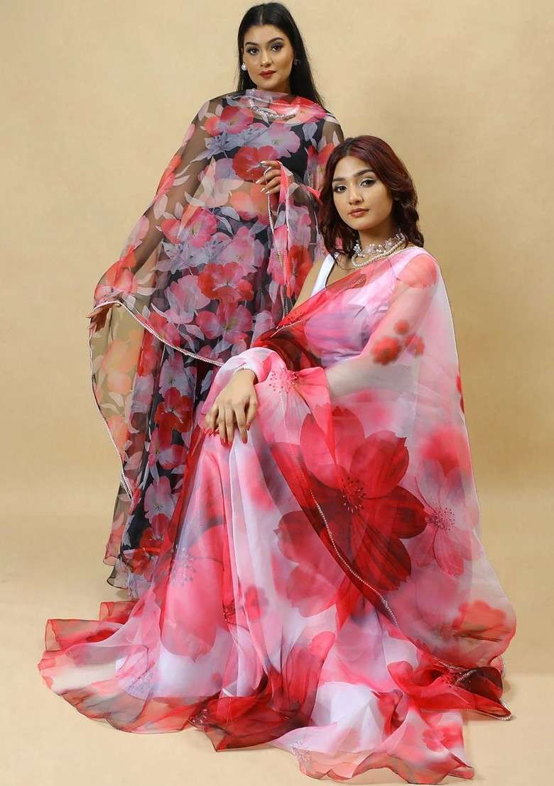 Maroon Printed Blended Lehenga Choli - Indya