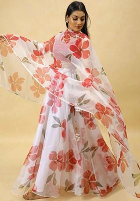 White Printed Blended Lehenga Choli