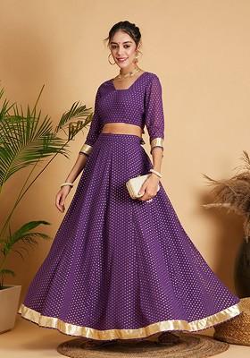 Purple Printed Blended Lehenga Choli