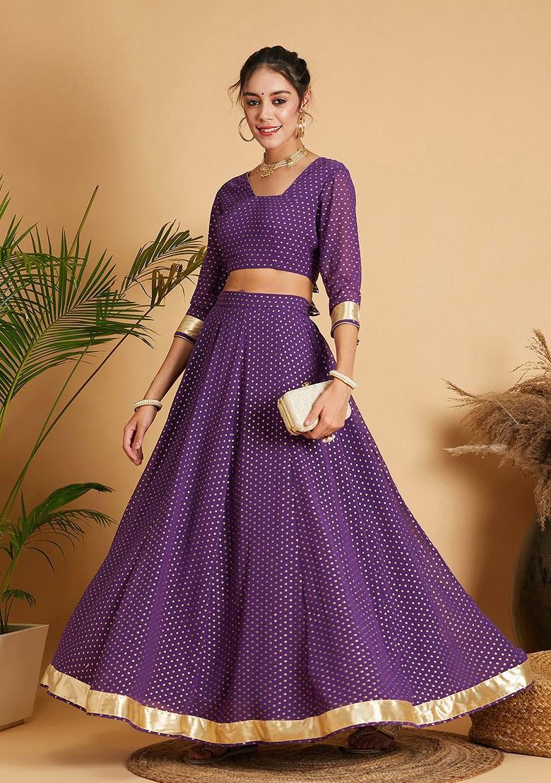 Purple Printed Blended Lehenga Choli