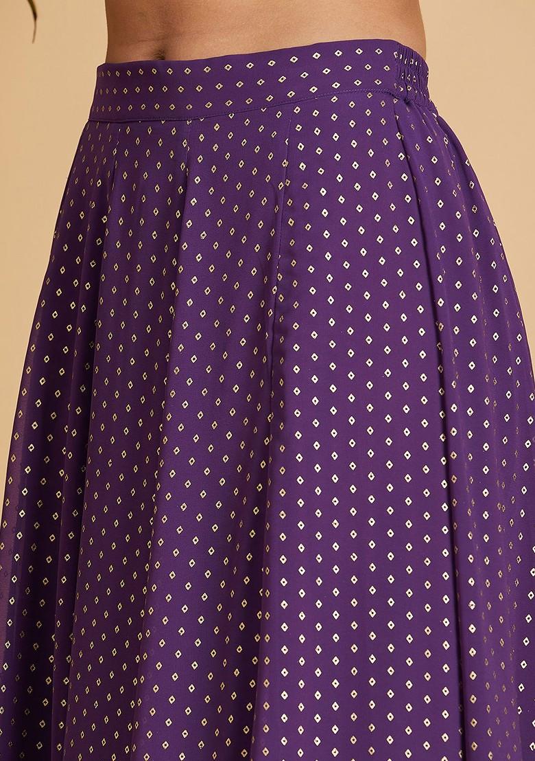 Purple Printed Blended Lehenga Choli