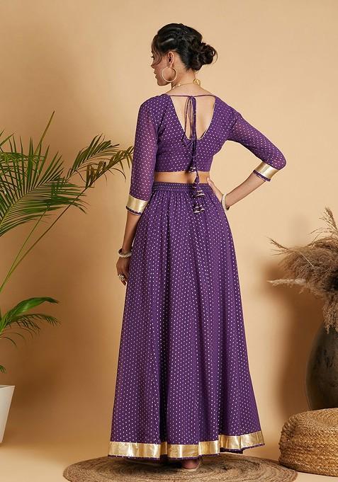 Purple Printed Blended Lehenga Choli