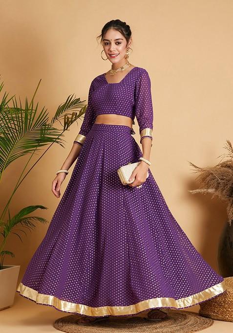 Purple Printed Blended Lehenga Choli
