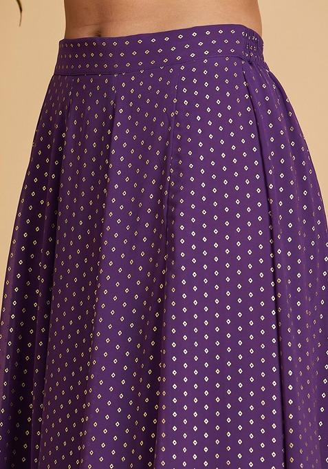 Purple Printed Blended Lehenga Choli