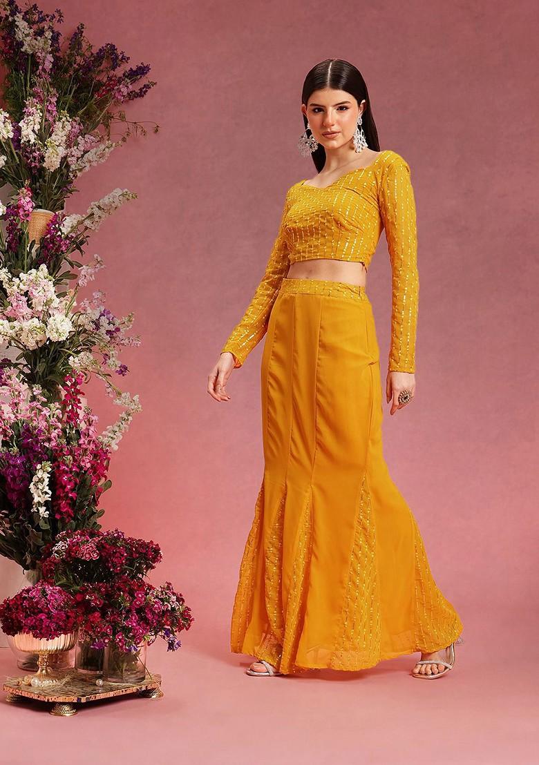 Yellow Emboridered Blended Lehenga Choli - Indya