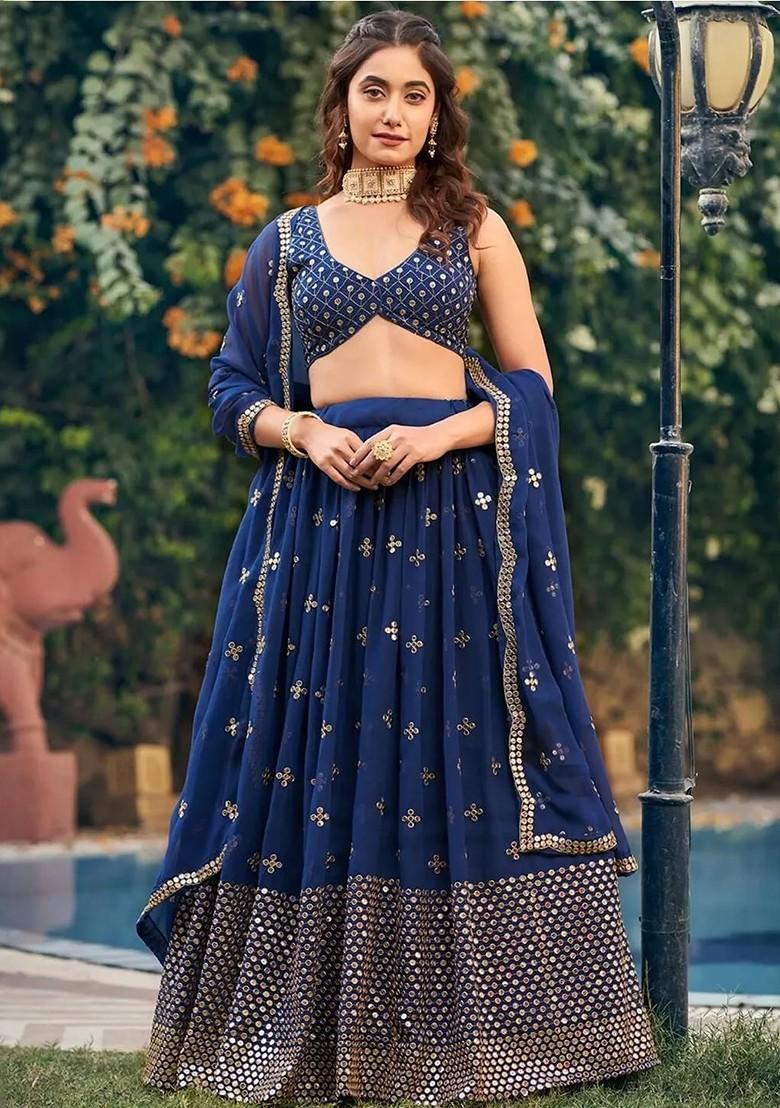 Blue Emboridered Blended Lehenga Choli - Indya