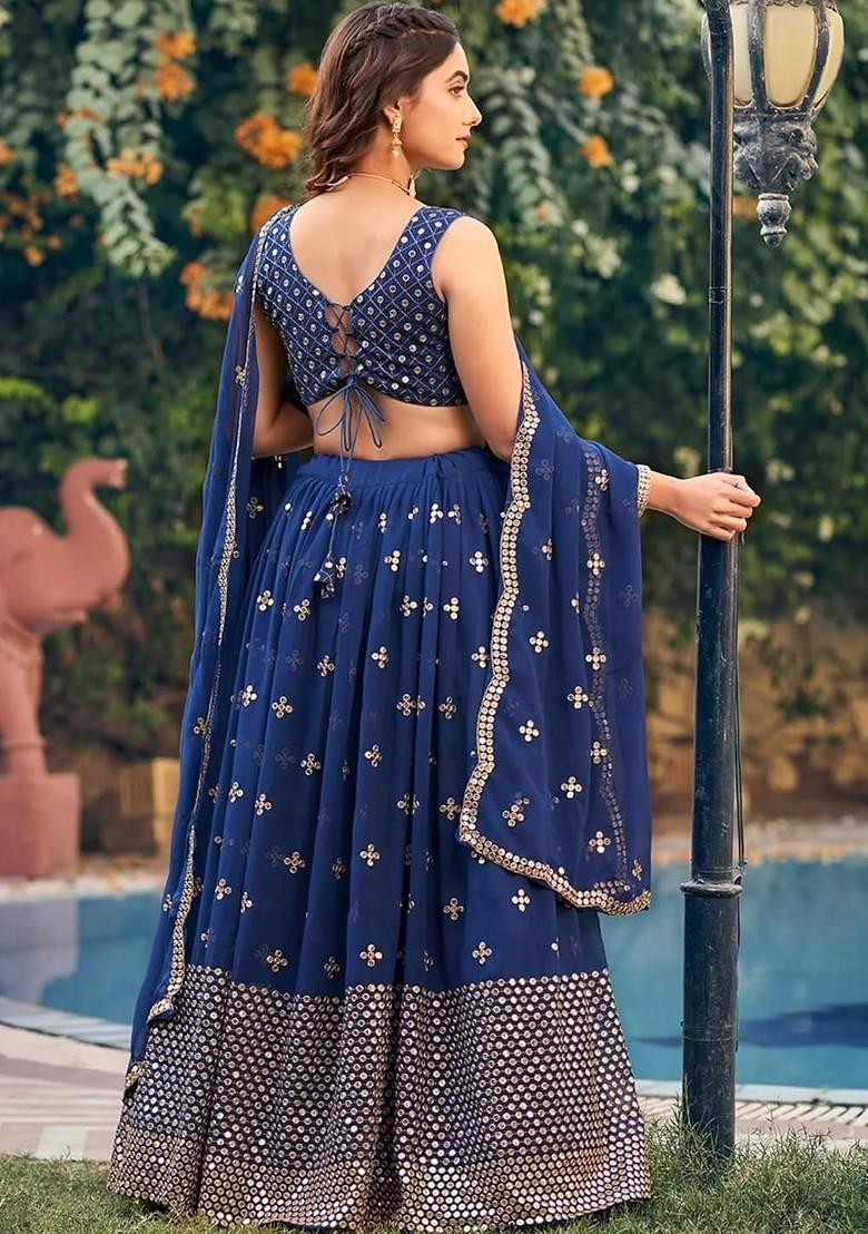 Blue Emboridered Blended Lehenga Choli - Indya