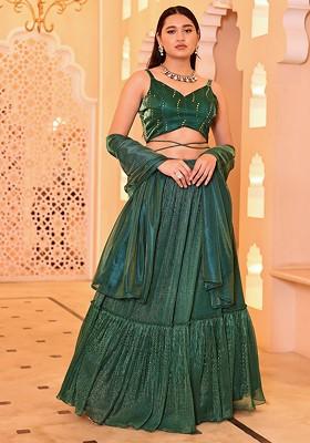Turquoise Blue Embellished Blended Lehenga Choli