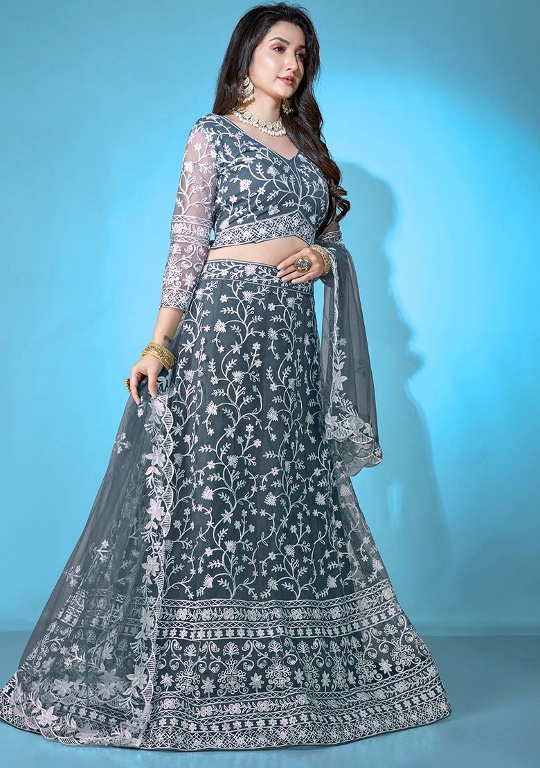Grey Emboridered Blended Lehenga Choli - Indya
