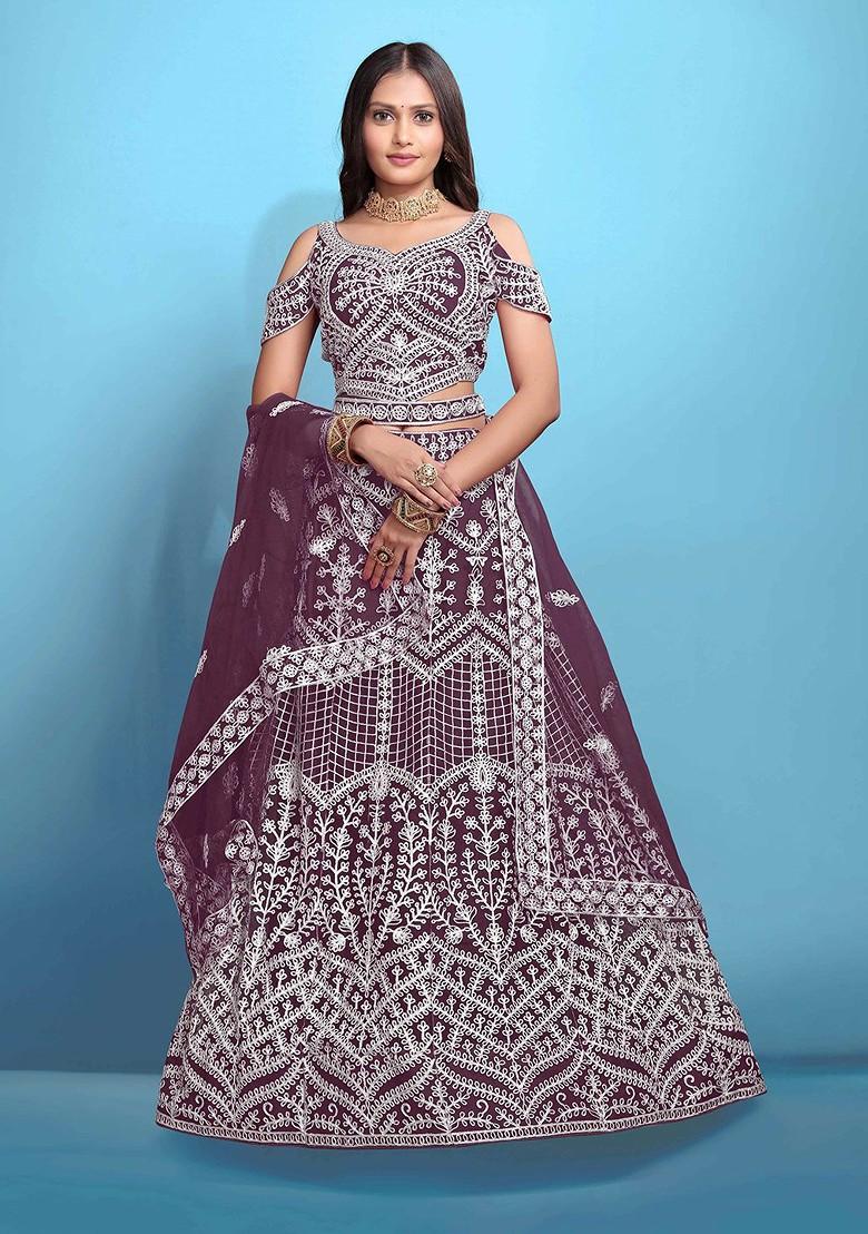 Magenta Emboridered Blended Lehenga Choli - Indya