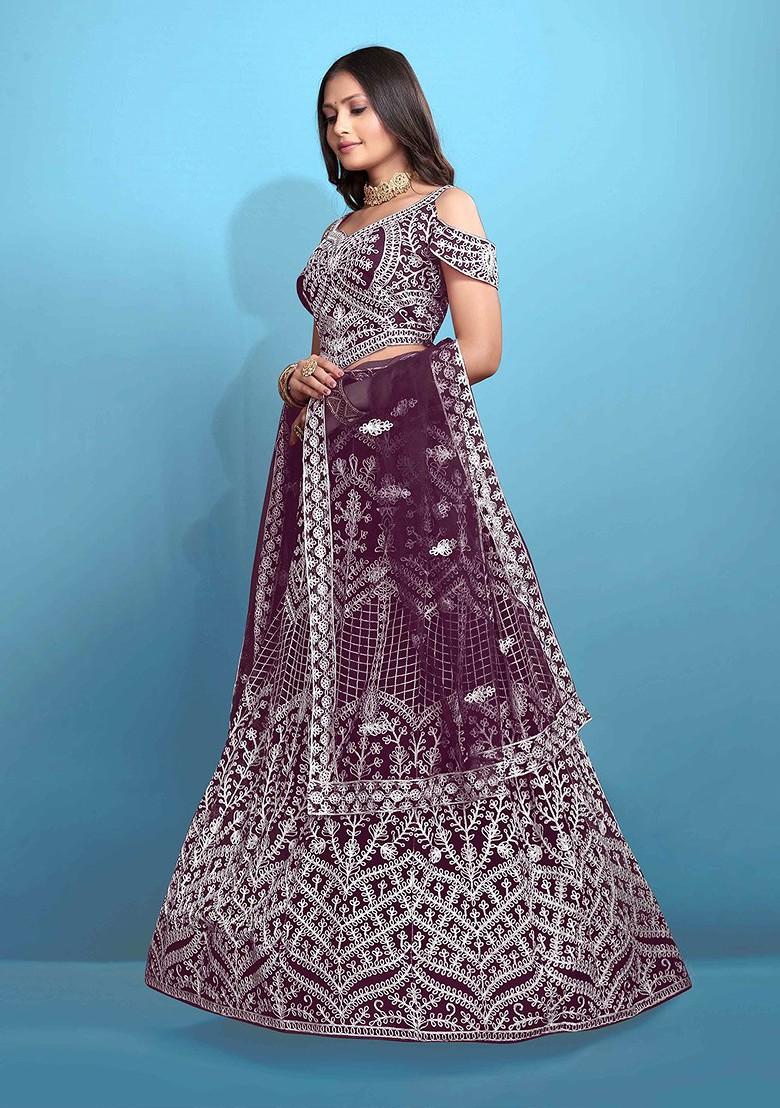 Magenta Emboridered Blended Lehenga Choli - Indya