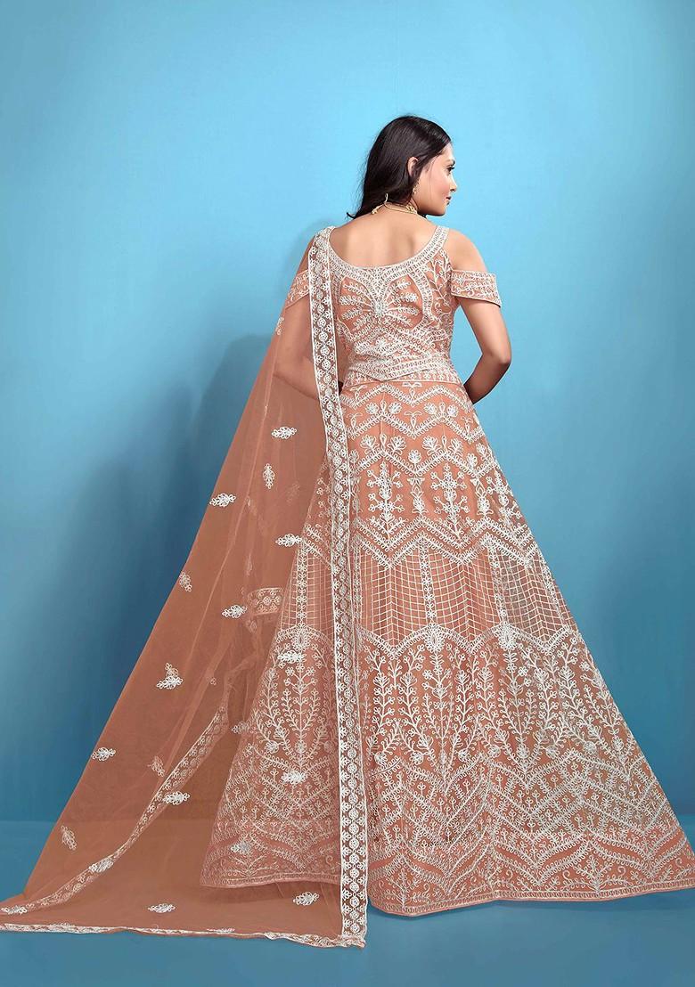 Orange Emboridered Blended Lehenga Choli - Indya