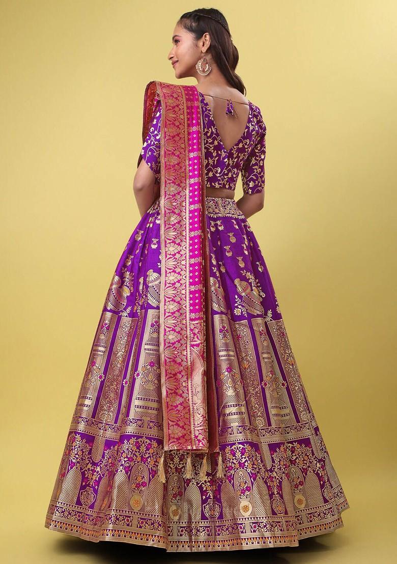 Purple Woven Design Blended Lehenga Choli - Indya