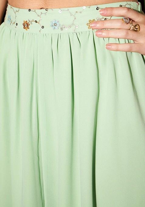 Green Embellished Blended Lehenga Choli