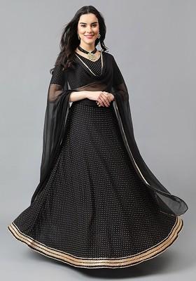 Black Printed Blended Lehenga Choli