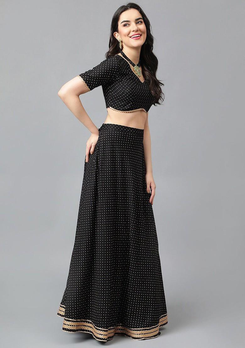 Black Printed Blended Lehenga Choli