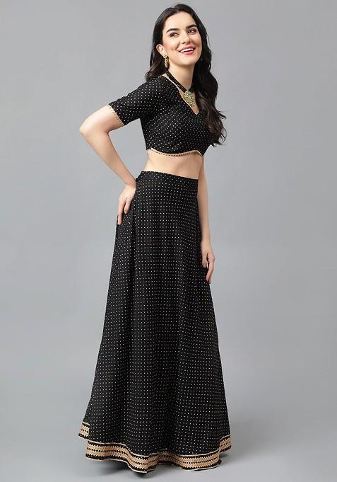 Black Printed Blended Lehenga Choli
