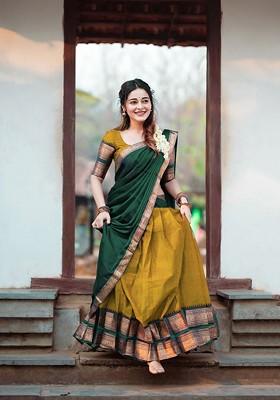Green Woven Design Blended Lehenga Choli