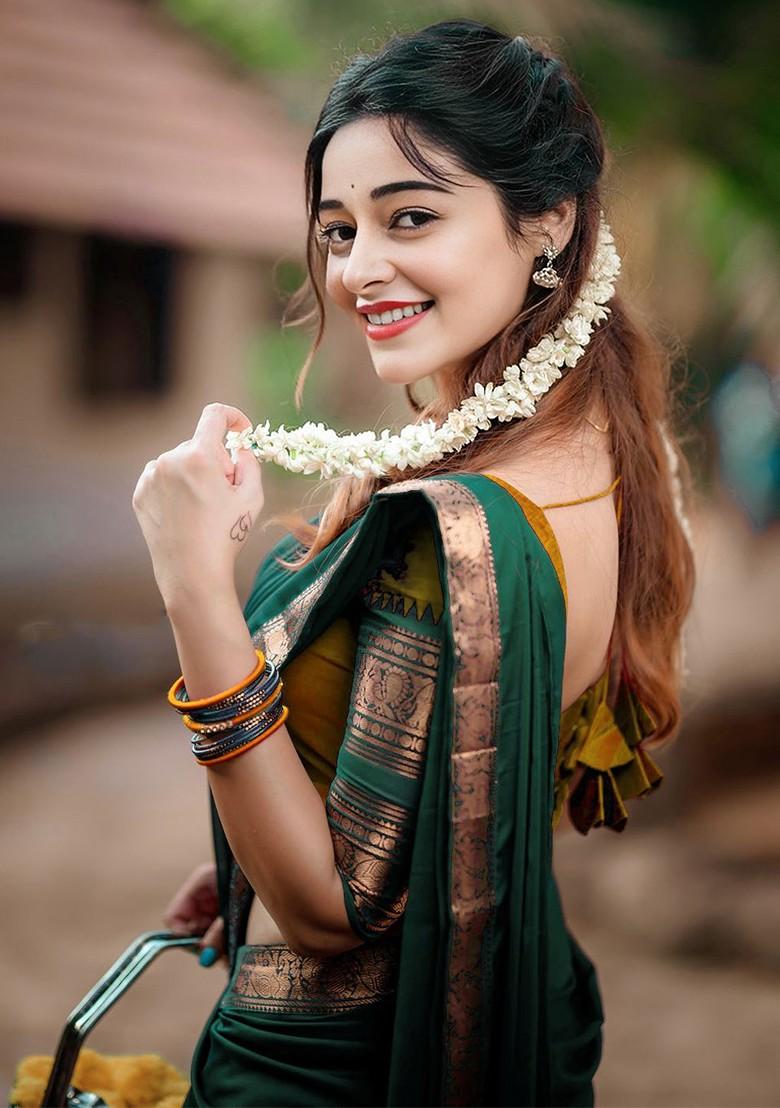 Green Woven Design Blended Lehenga Choli - Indya