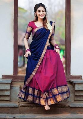 Pink Woven Design Blended Lehenga Choli