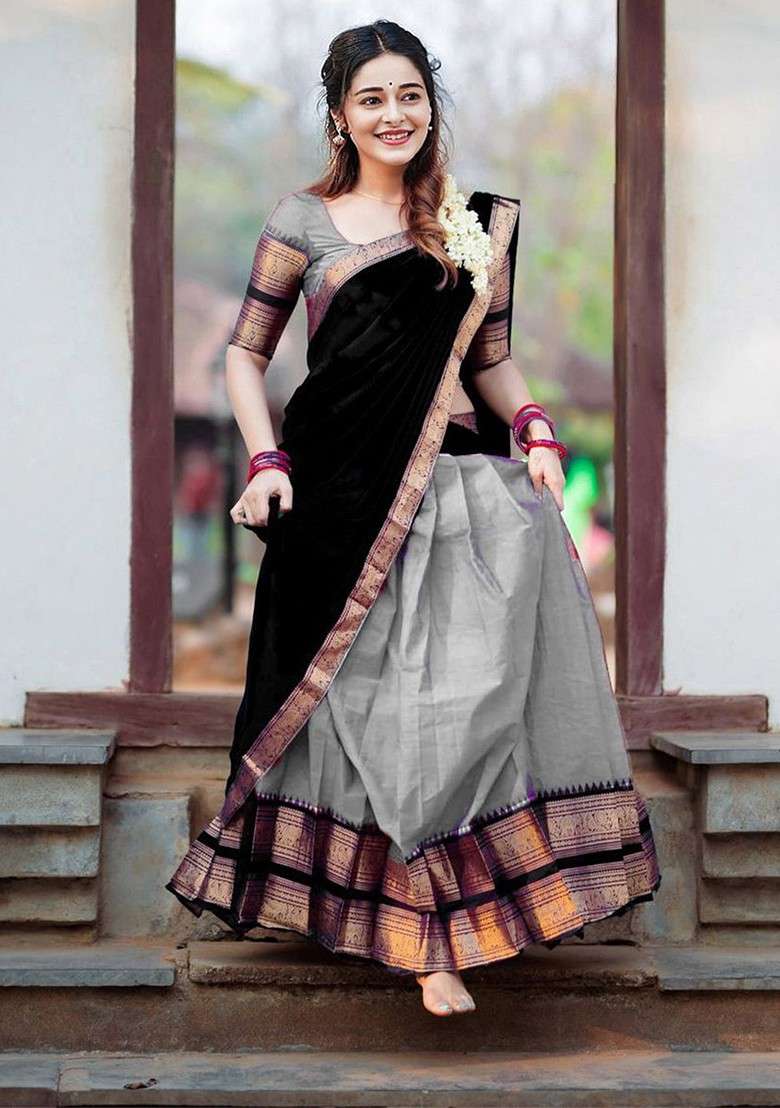 Black Emboridered Blended Lehenga Choli - Indya