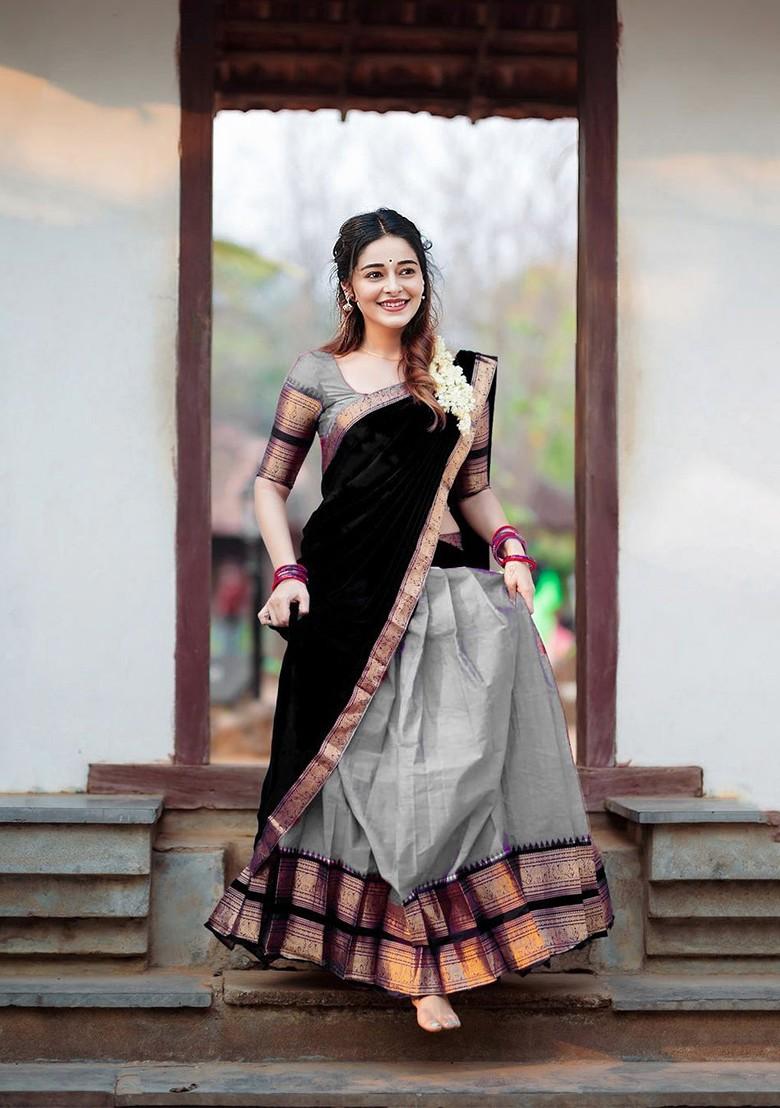 Grey Emboridered Blended Lehenga Choli - Indya