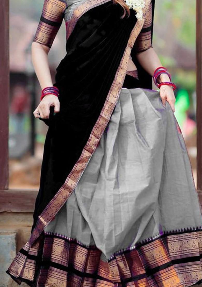 Grey Emboridered Blended Lehenga Choli - Indya