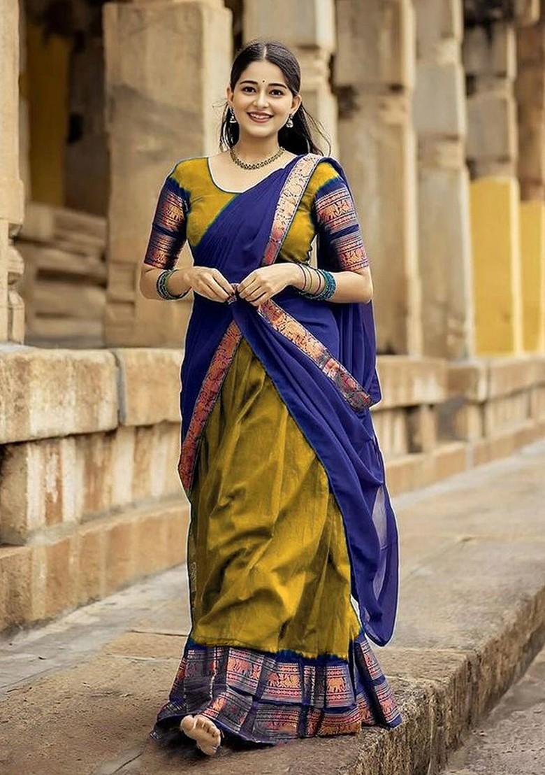 Gold Zari Work Blended Lehenga Choli - Indya