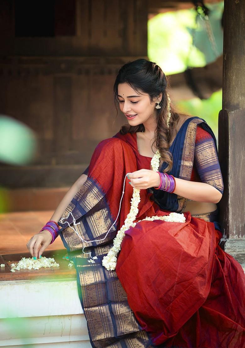 Red Emboridered Blended Lehenga Choli - Indya