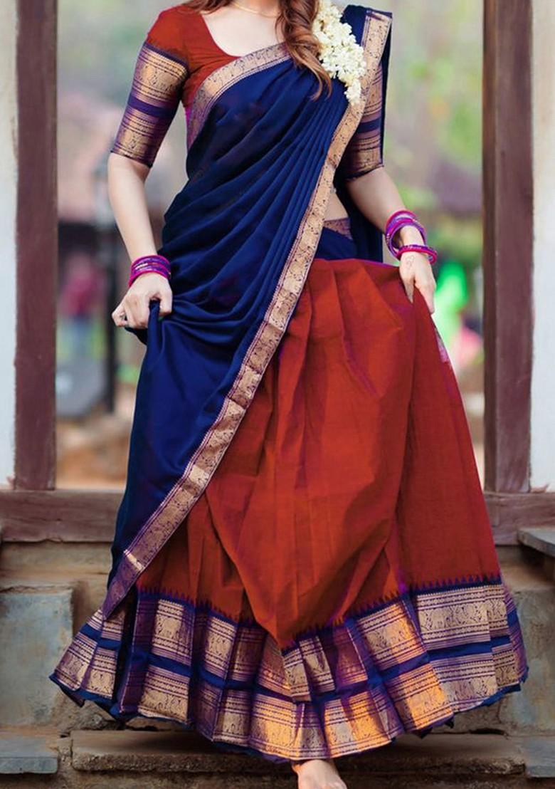 Red Emboridered Blended Lehenga Choli - Indya